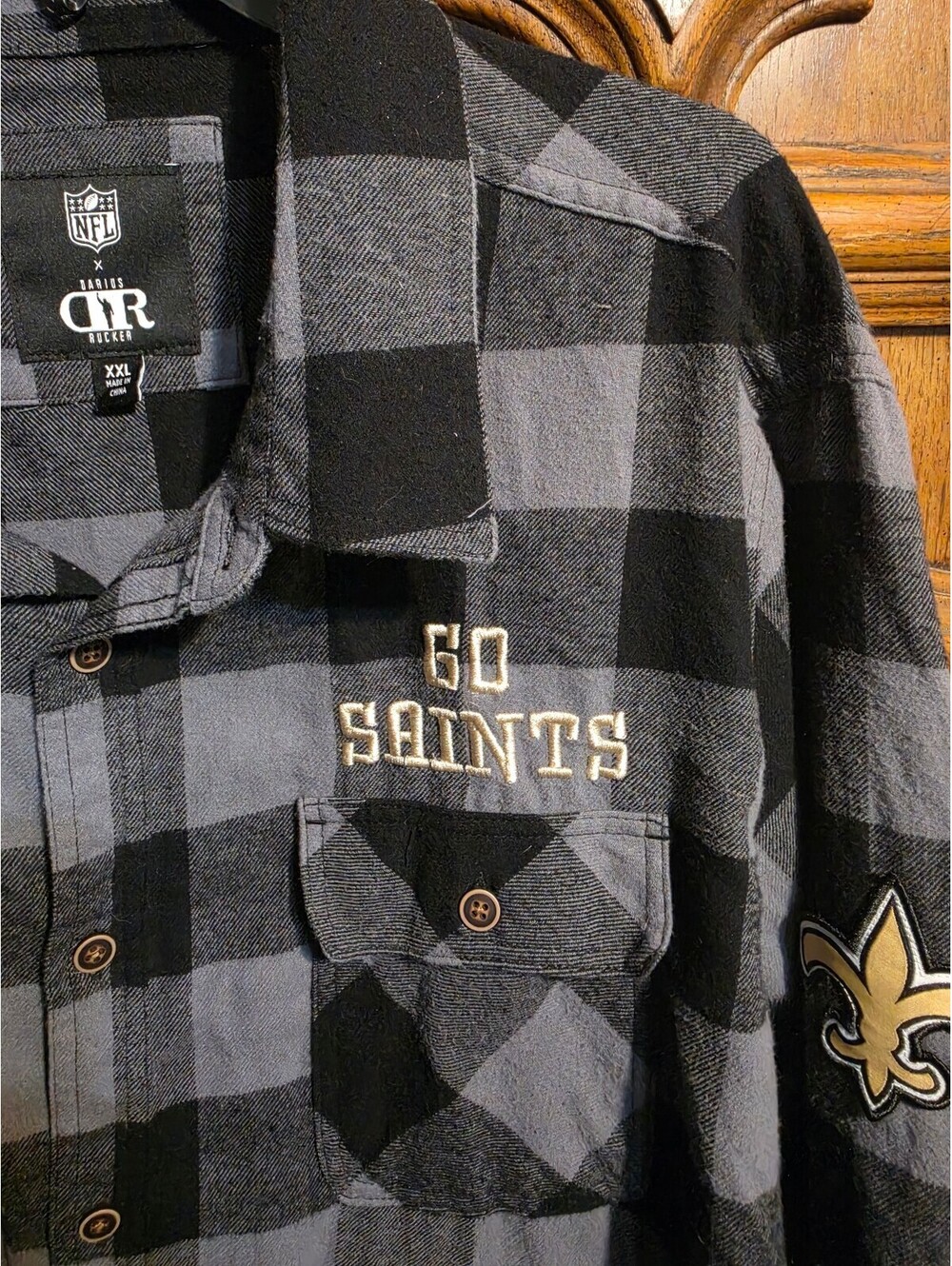 NFL x Darius Rucker New Orleans Saints "Go Saints" Buffalo Plaid Flannel, XXL